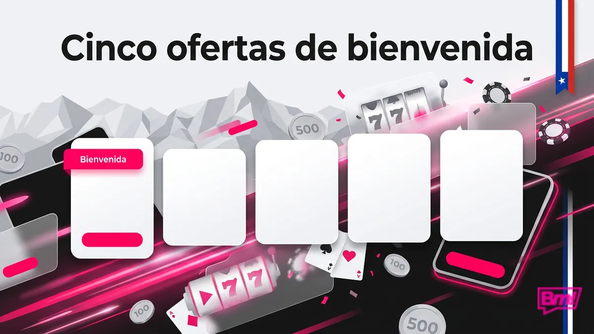 Escalera de cinco ofertas de bienvenida de Betmotion Chile en tarjetas