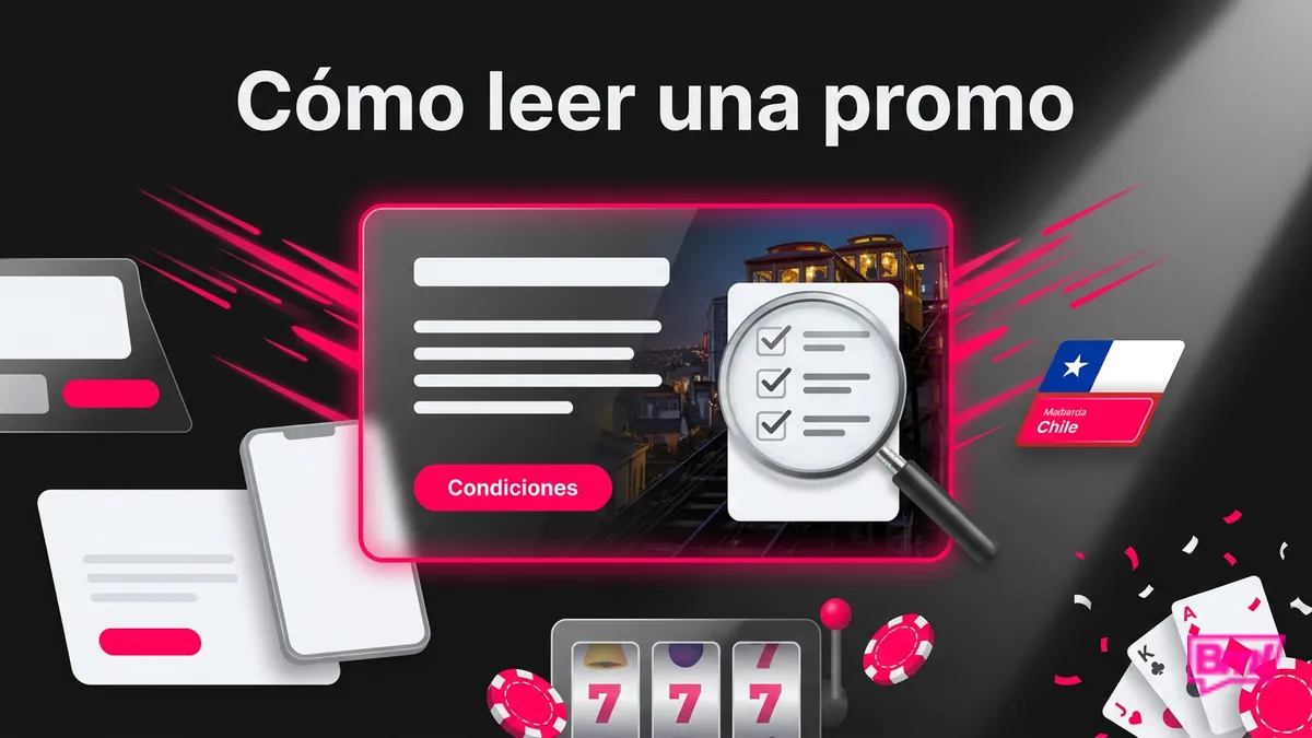 Lupa sobre una promo sin depósito de Betmotion Chile con lista de condiciones