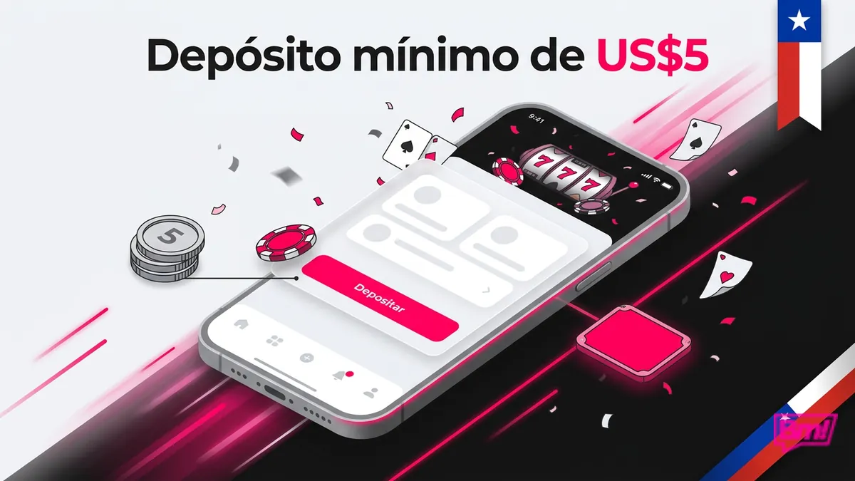 Pantalla de depósito mínimo de US$5 en Betmotion Chile con monedas